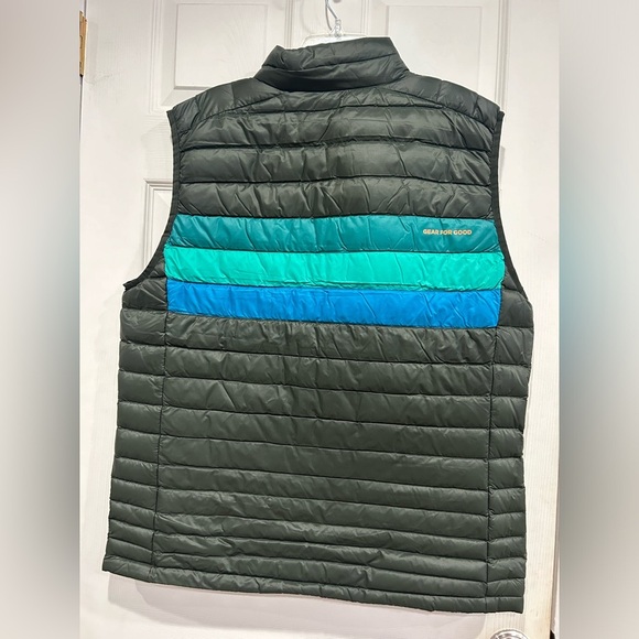 Cotopaxi Men's XL Fuego Down Vest Green Blue Woods Stripes NWT Puffy Puff Puffer - Picture 3 of 15